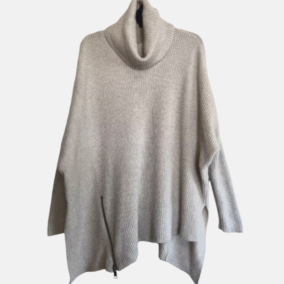 ALLSAINTS Wool Alpaca Oversized Tunic Sweater Gray Cowell Neck Lagenlook - Picture 4 of 8